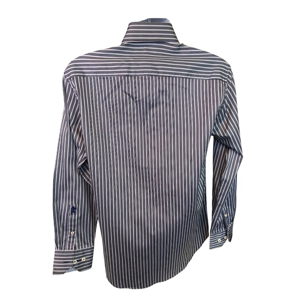 Bugatchi Uomo Dress Shirt 15 32/33 Navy White Stripe Button Up Preppy Corpcore - Picture 2 of 8